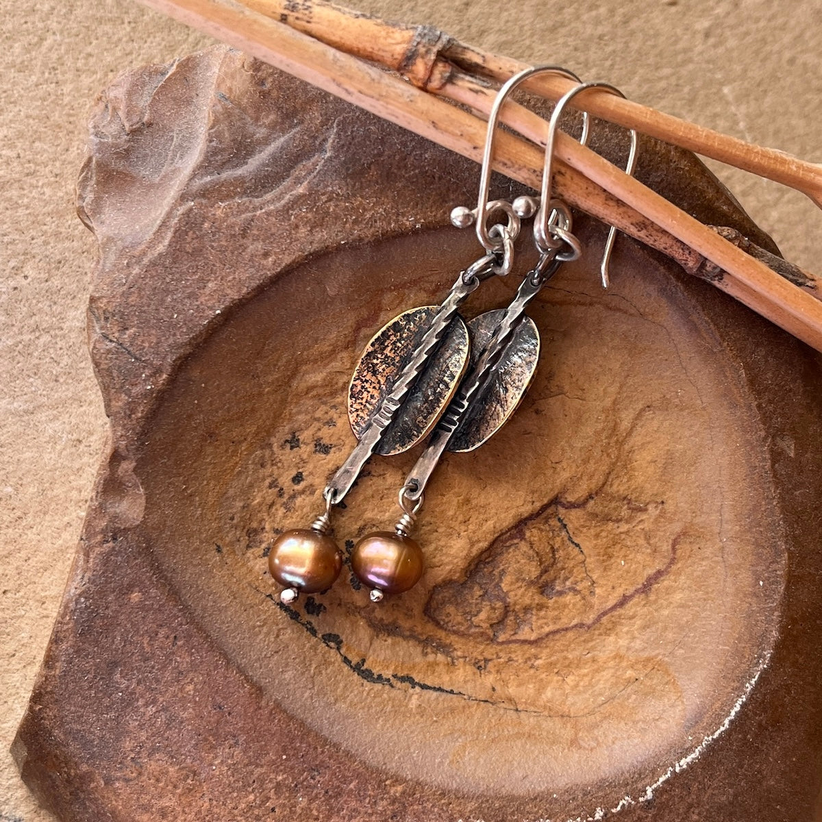 Petal Earrings with brown pearl