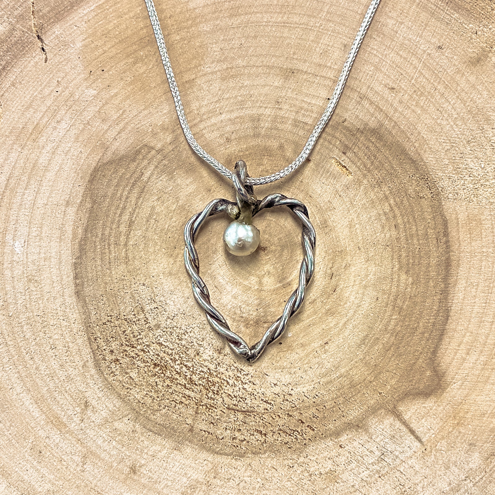 Twisted Sterling Heart with Pearl Pendant