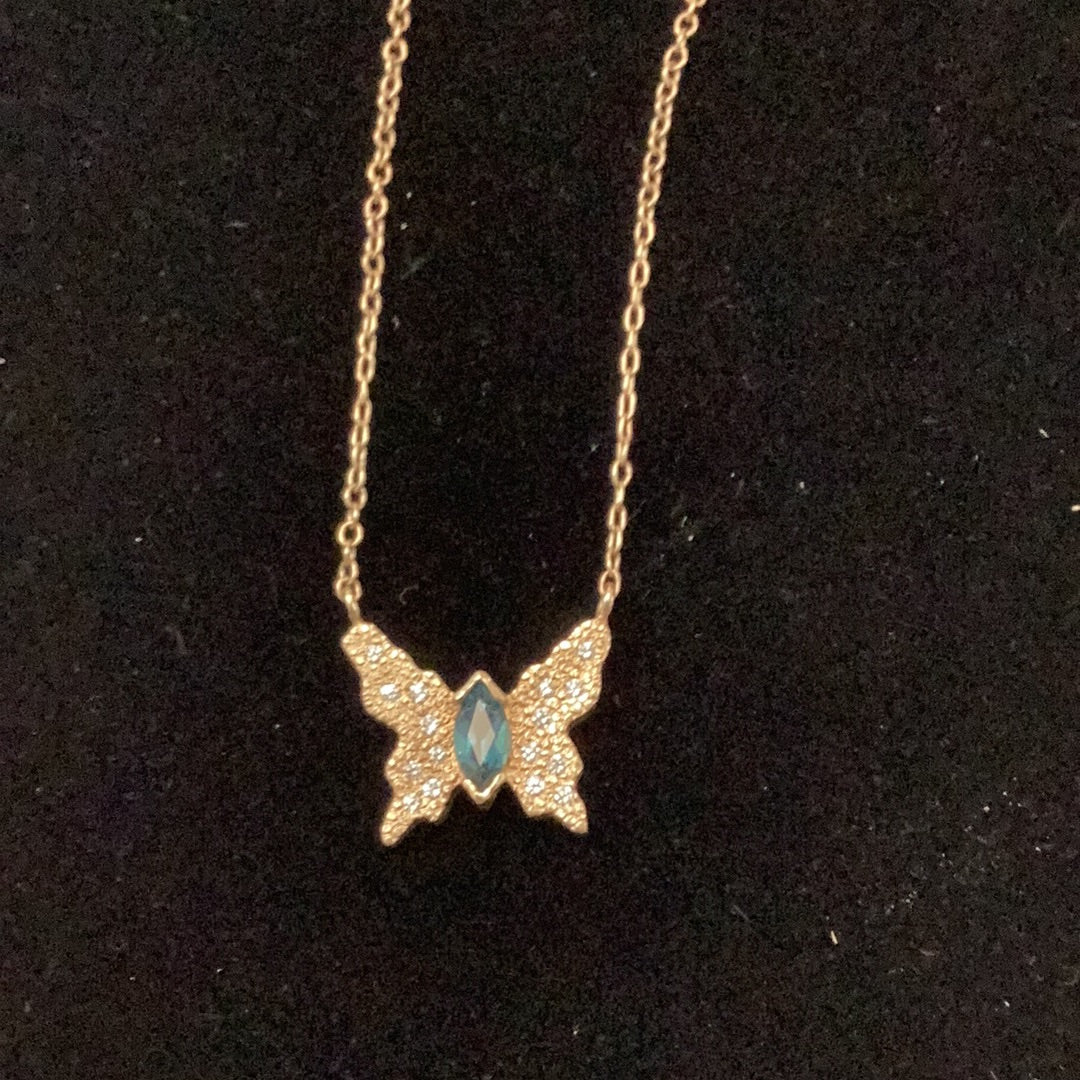Necklace Topaz Diamonds Gold Butterfly