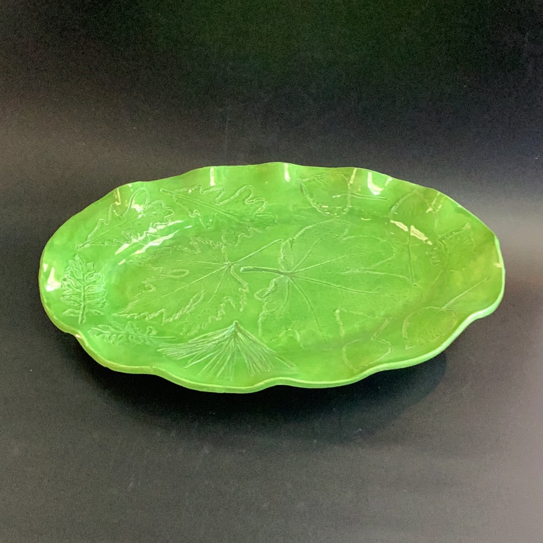 Lime green oval lace platter