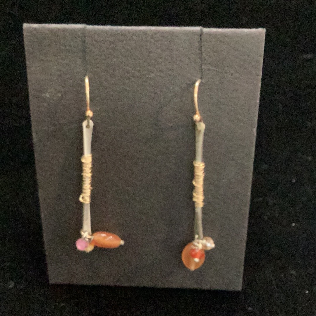 Earrings Wire Wrapped Stem with Beads Sterling
