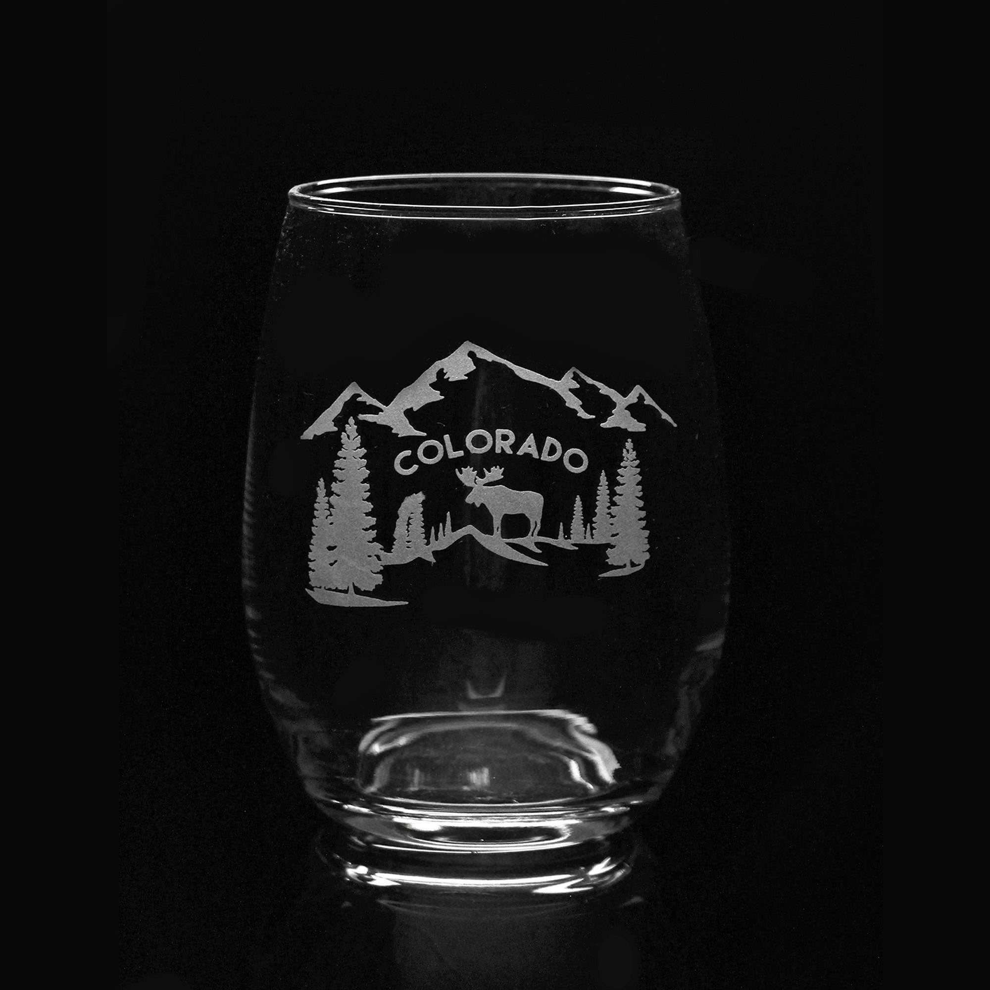 Stemless Wine Glass: CO Mtns & Moose