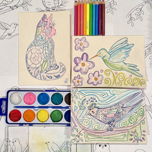 Spring Break Art Class: Wings & Whiskers: Creative Design Patterned Art Cards  (Ages 5+) Mon. 3.16.26 @ 1P