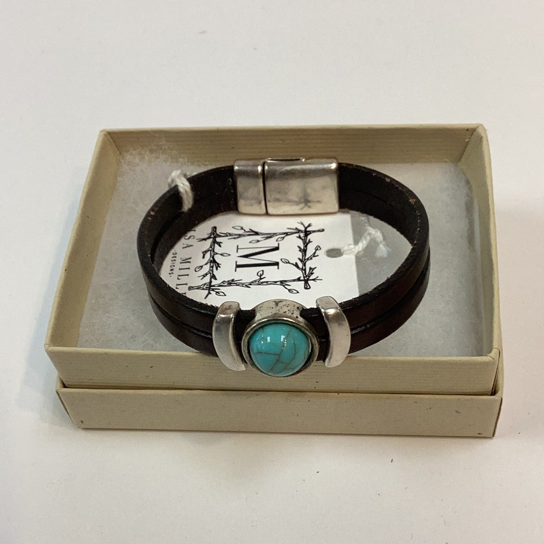 Leather Gemstone Bracelet--size 6