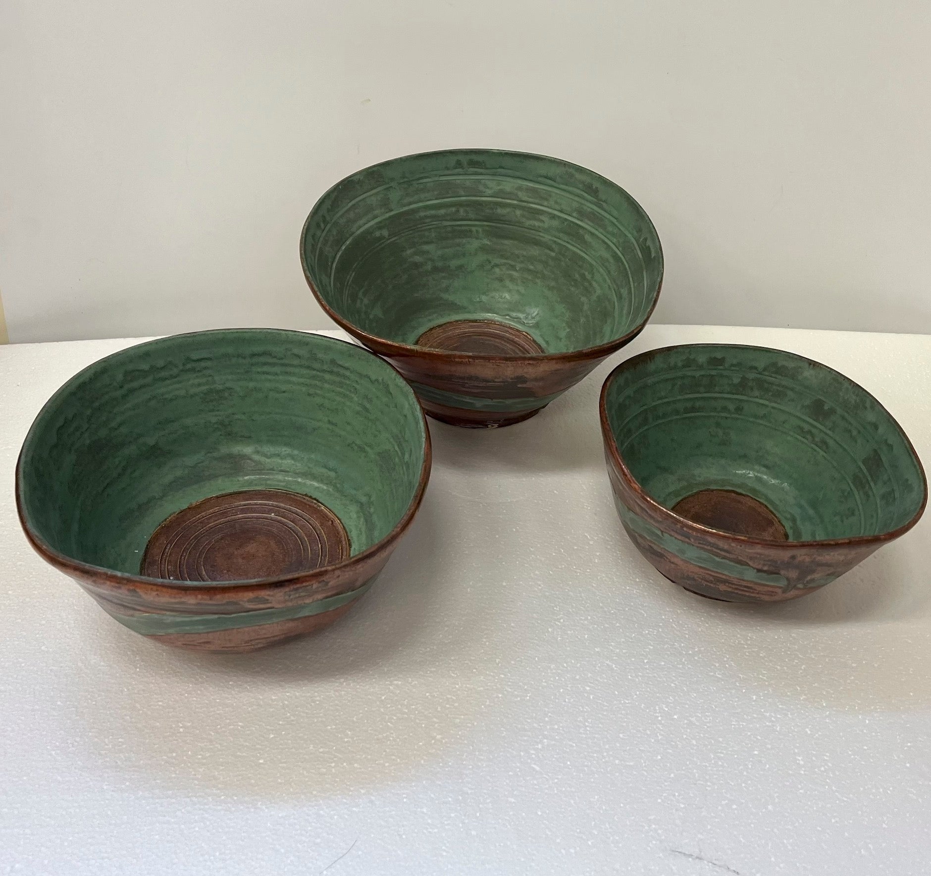 3 stacked bowls green copper SOLD