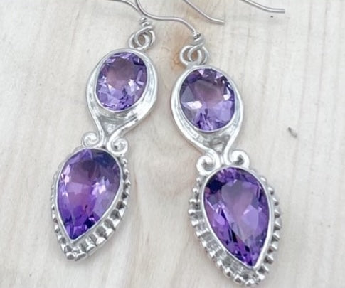 4 Stone Formal Amethyst Earrings