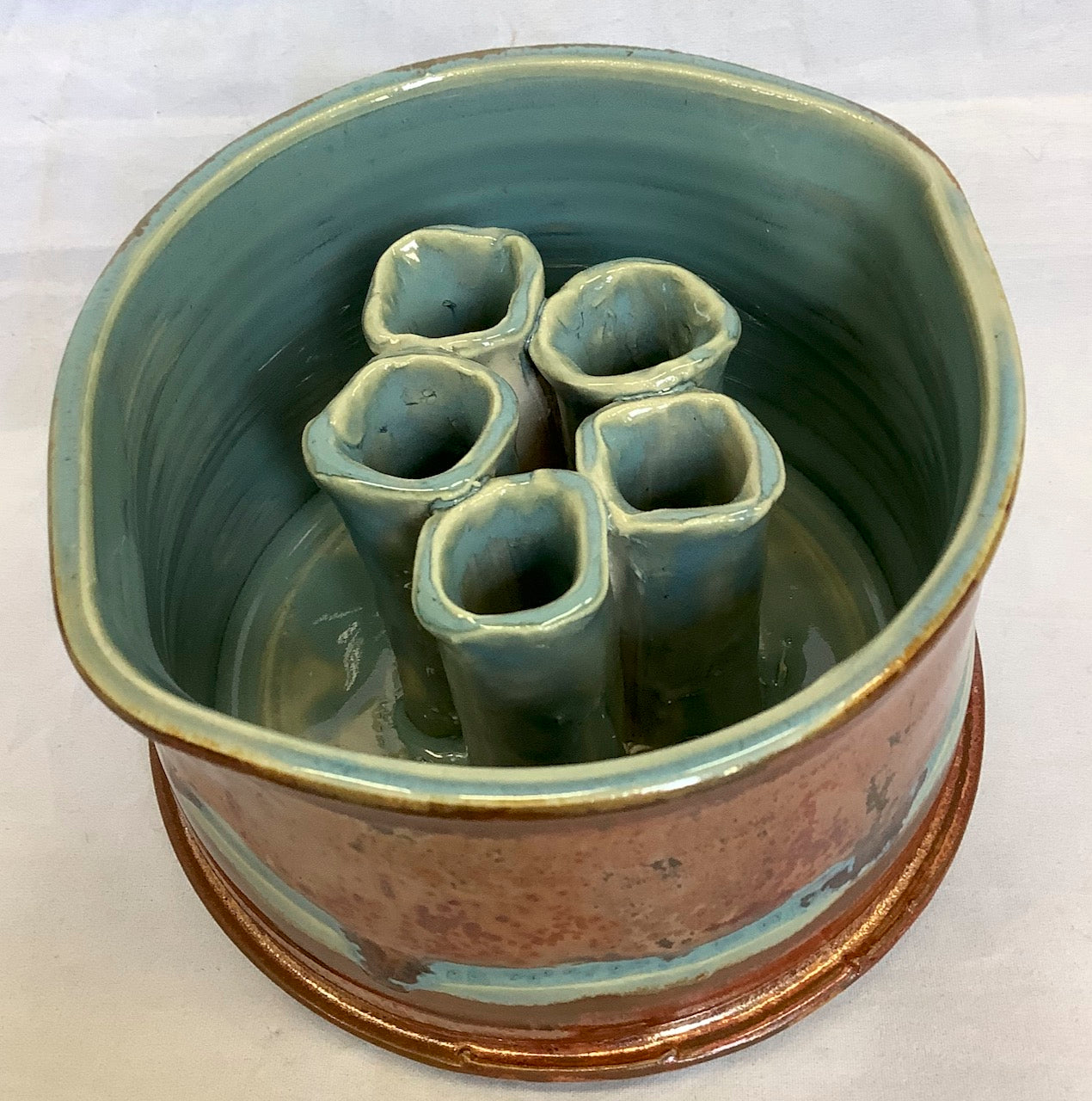 5 stem vase copper/turquoise