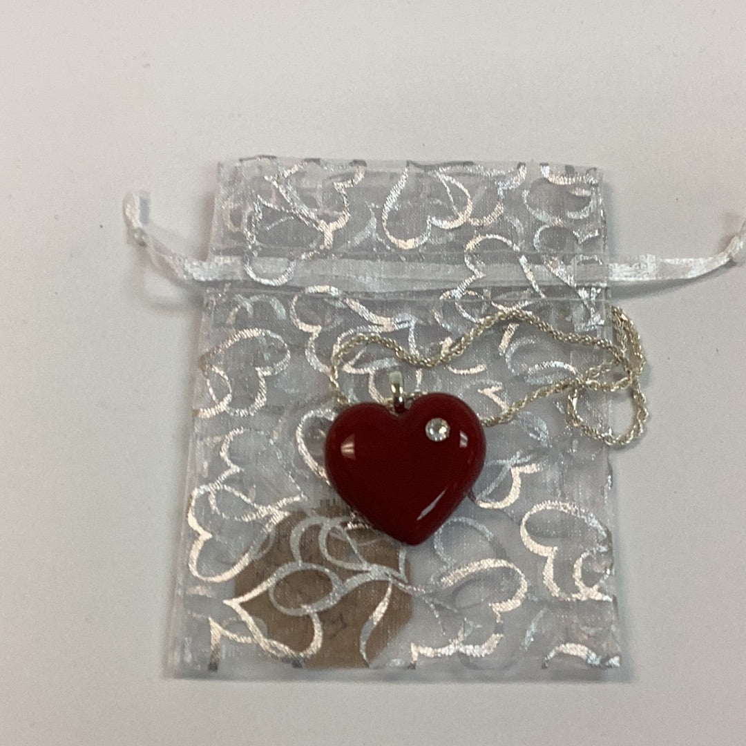 Red Glass Heart Glass Pendant J227