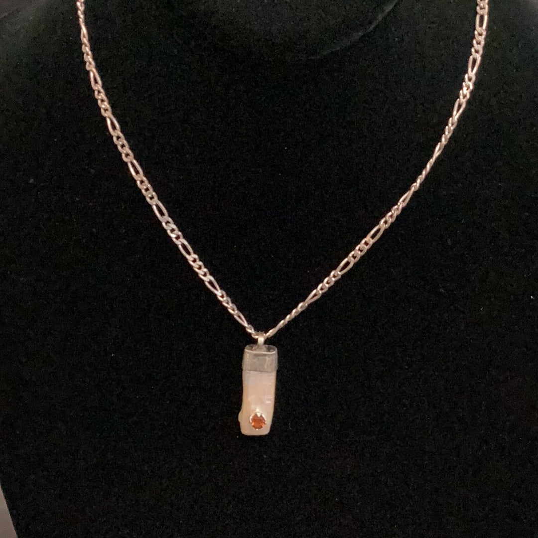 Necklace Freshwater Pearl with Orange Tourmaline Silver Setting