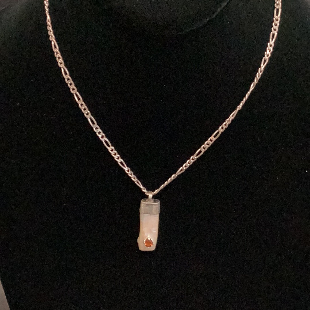 Necklace Freshwater Pearl with Orange Tourmaline Silver Setting