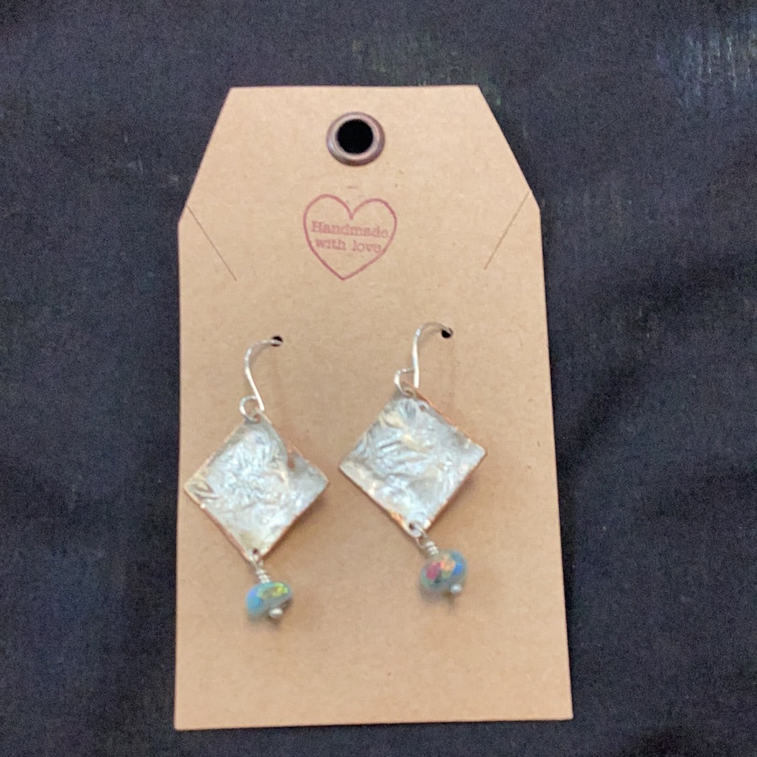 melted square with bead earrings