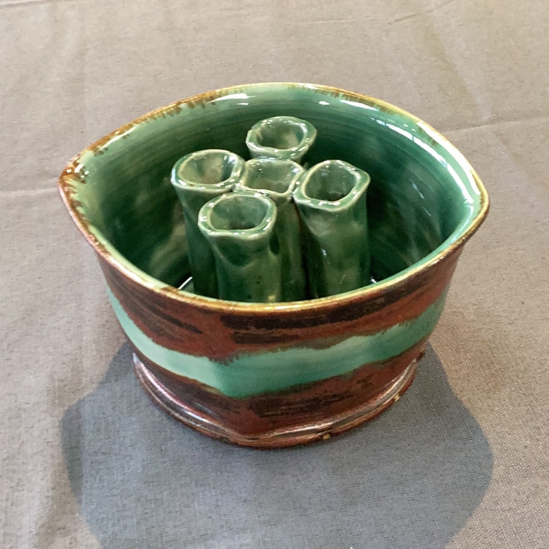5 stem vase green/blue copper