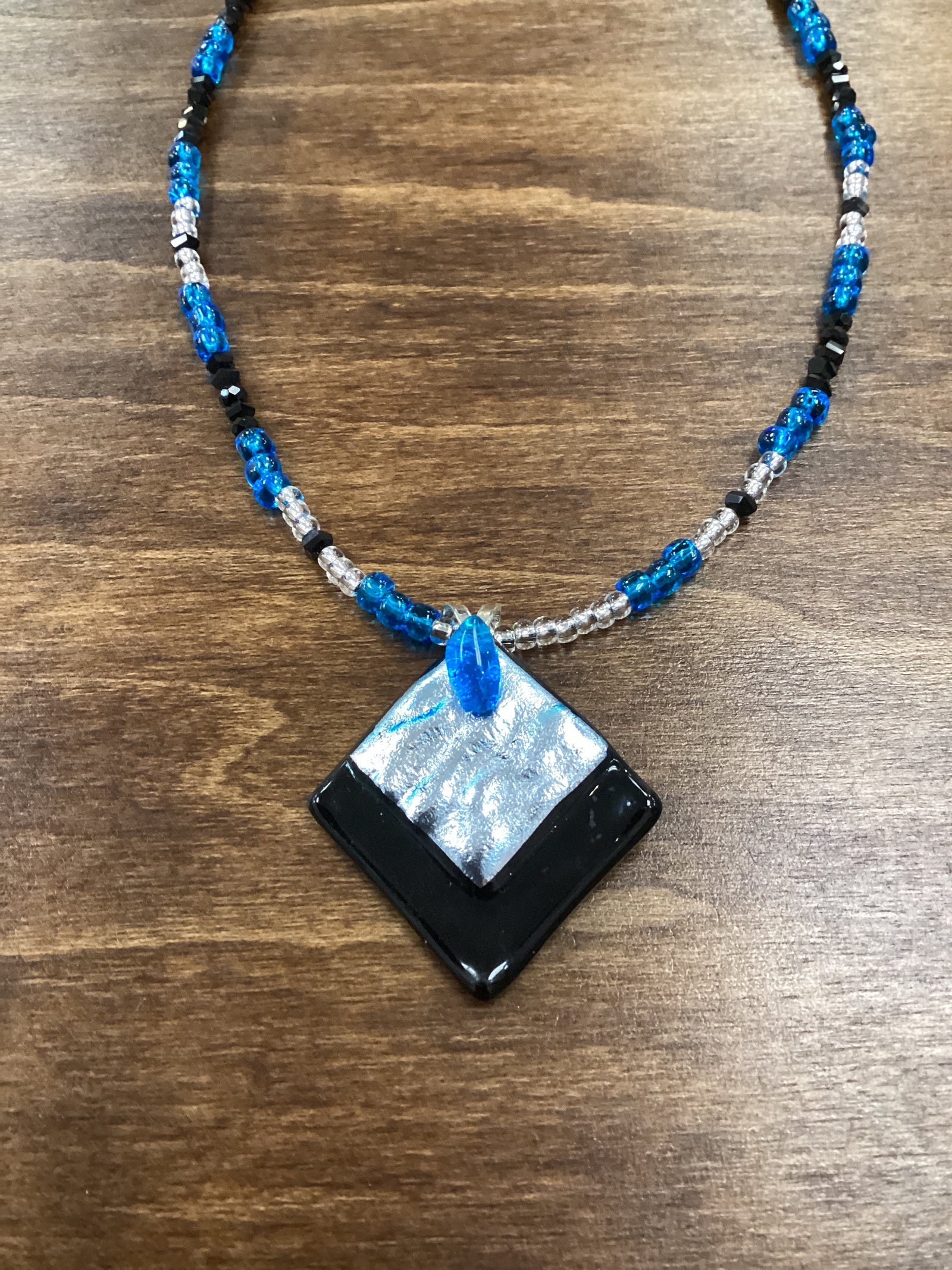 Silver dichroic pendant necklace