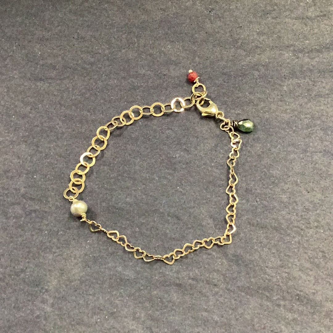 Sterling Silver Bracelet with Sapphire and Hearts