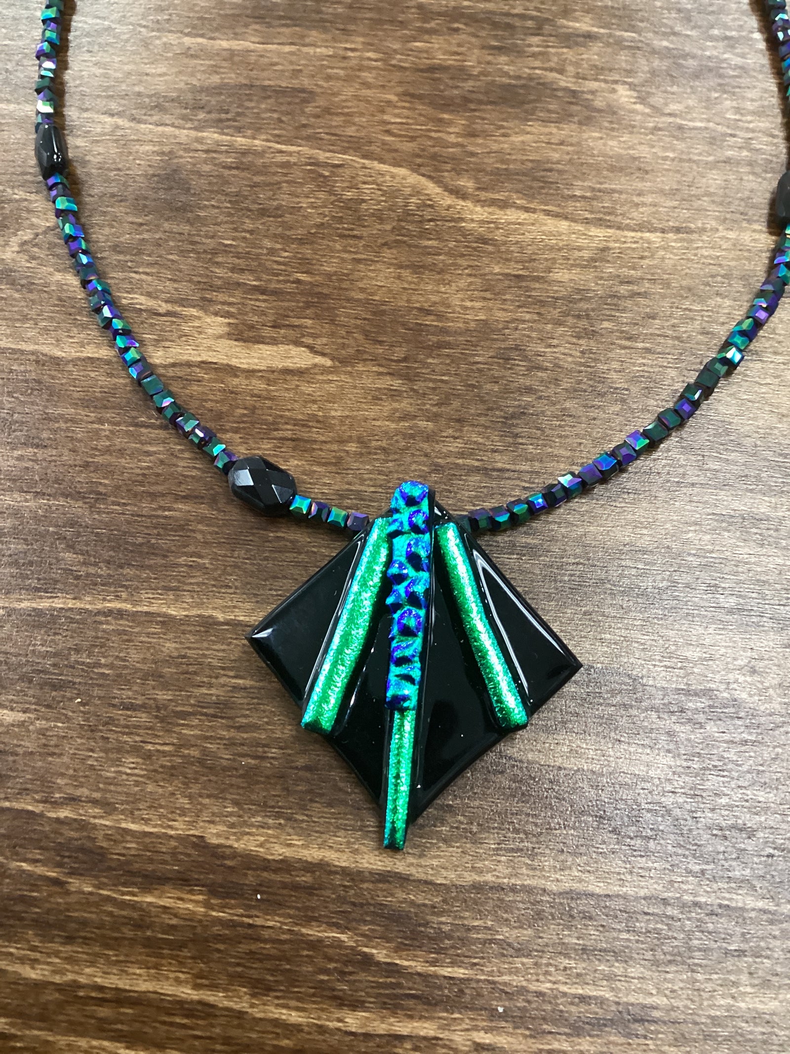 Blue Green & Green dichroic necklace