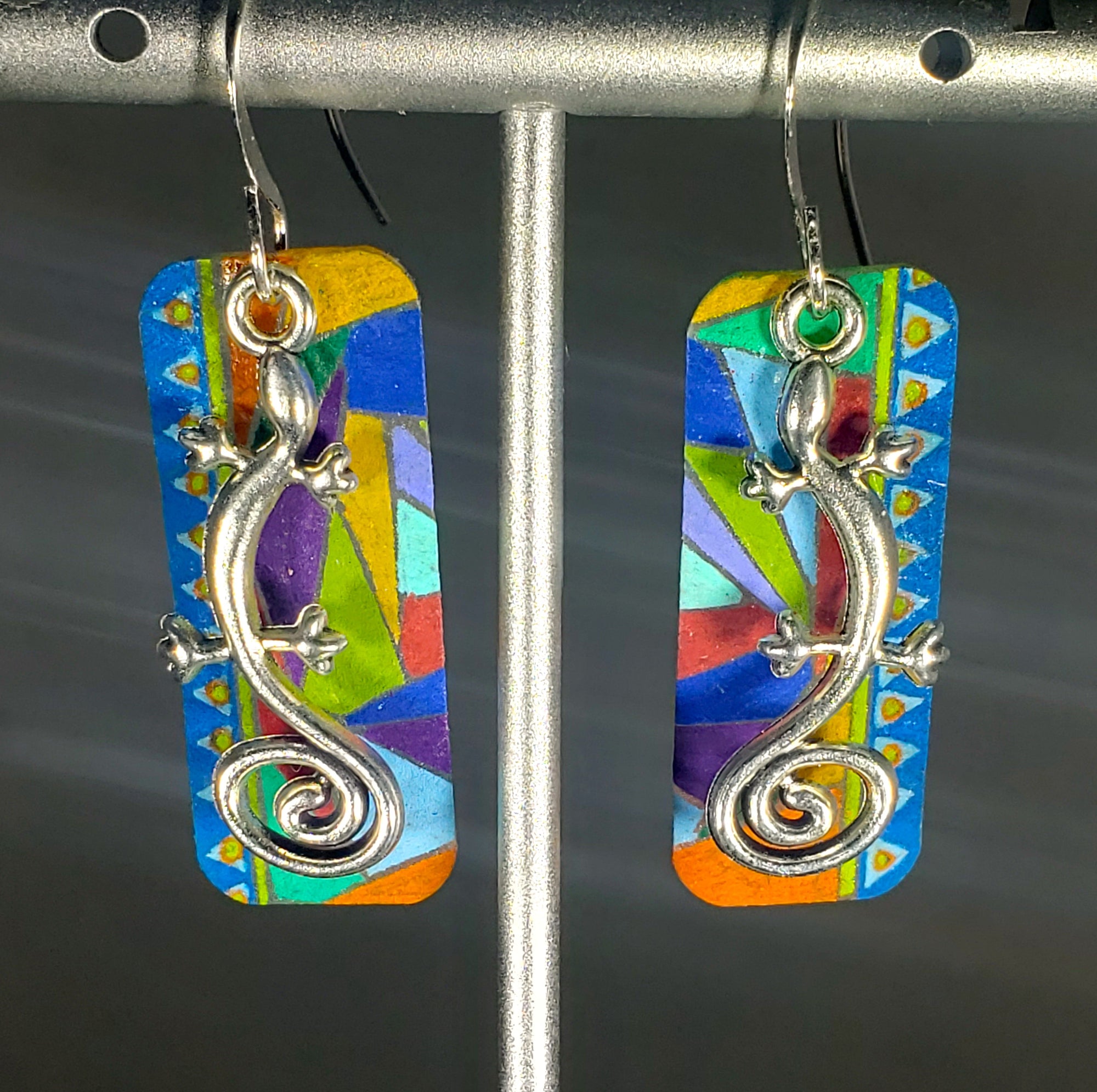 A008 Colorful Abstract Lizard Earrings