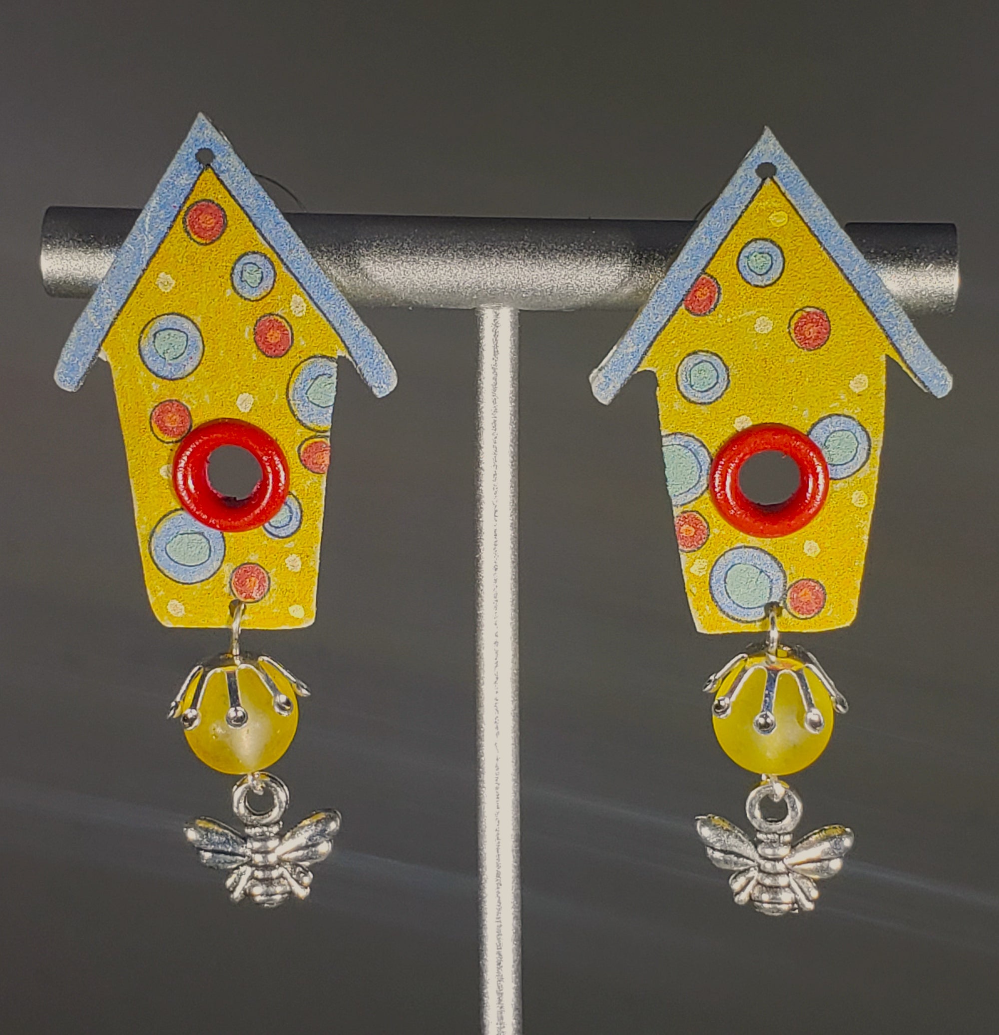 A012 Yellow Birdhouse earrings
