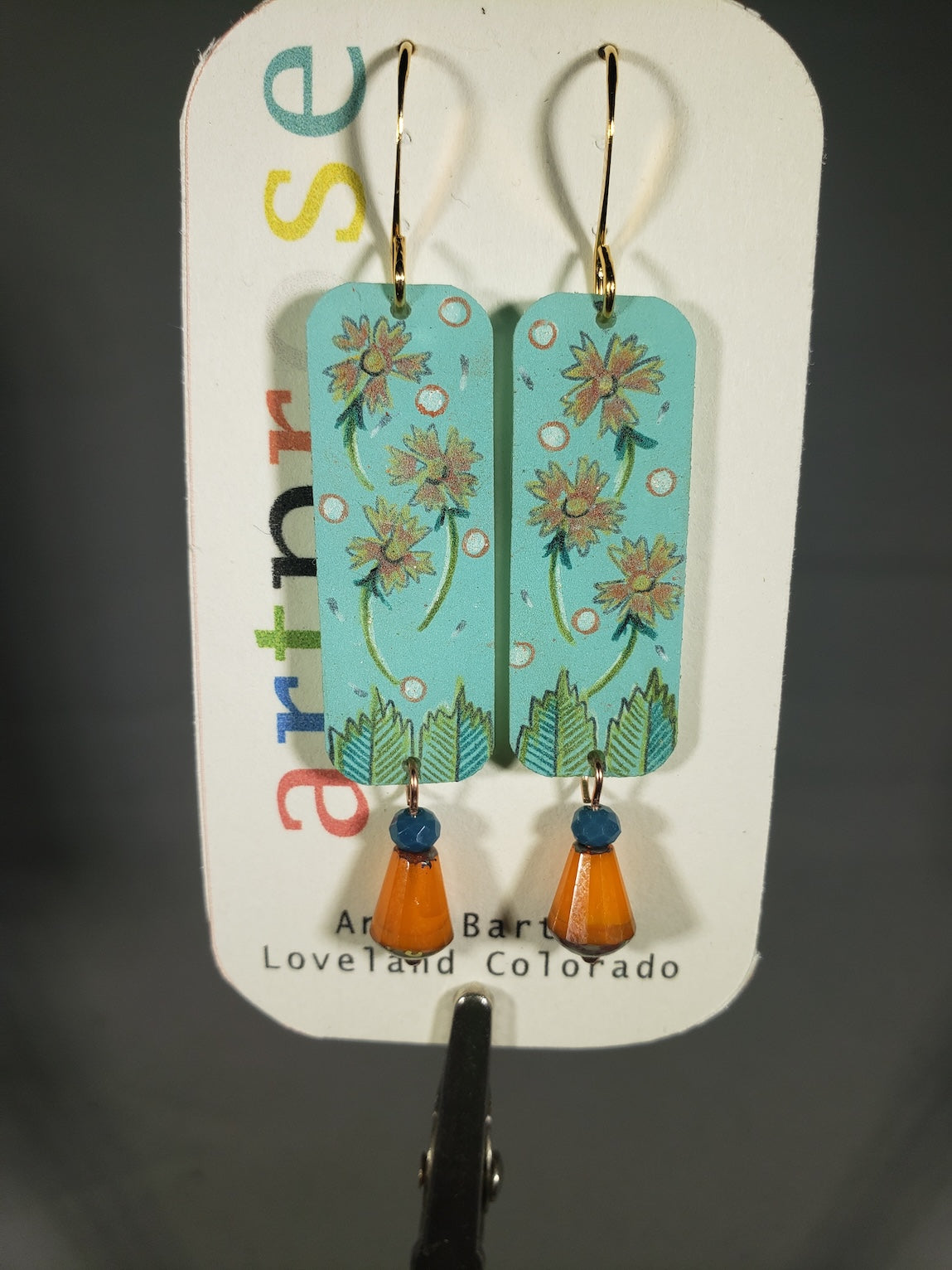 A037 Blue & Orange coreopsis earrings