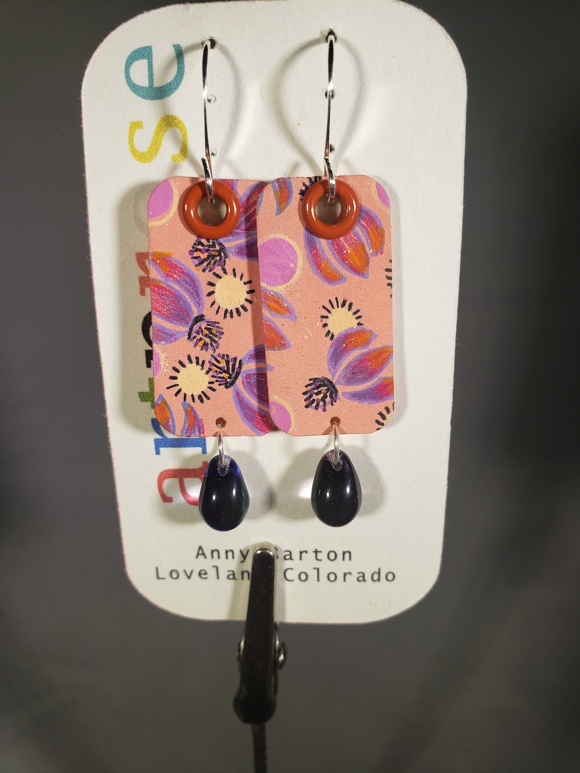 A038 Apricot coneflower bar earrings