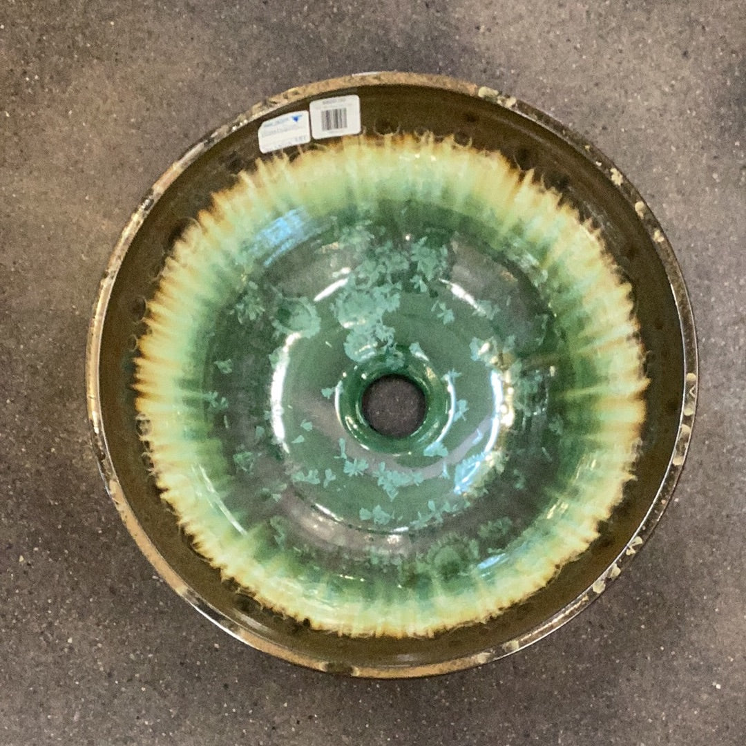 Vessel Sink (Green with Brown Rim)