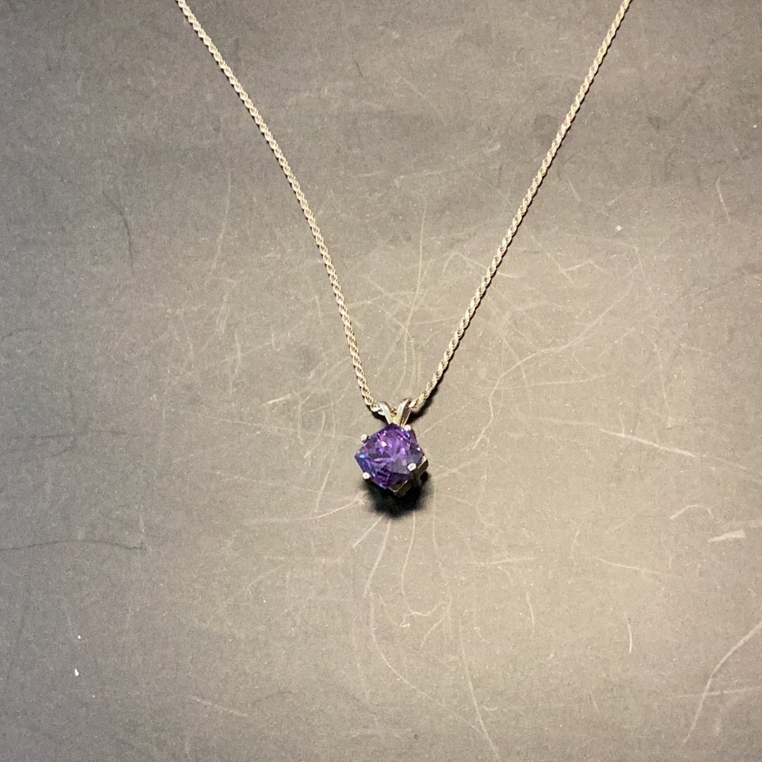 Necklace Purple Solitaire Hand Faceted