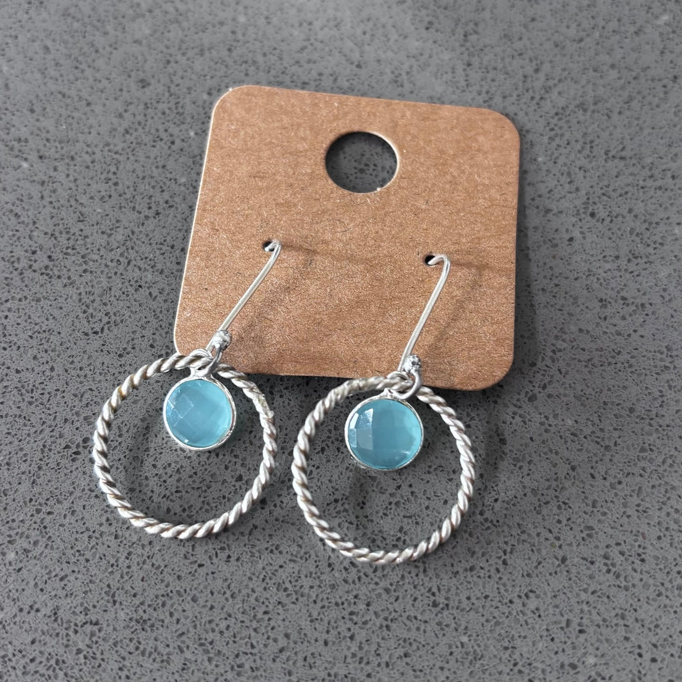 Aqua Chalcedony Silver Twist Hoops