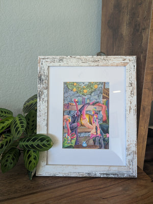 At The Ski Lodge Original Watercolor 8x10 Framed