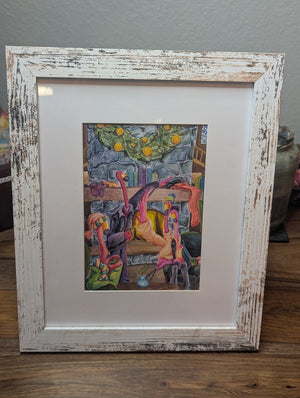 At The Ski Lodge Original Watercolor 8x10 Framed