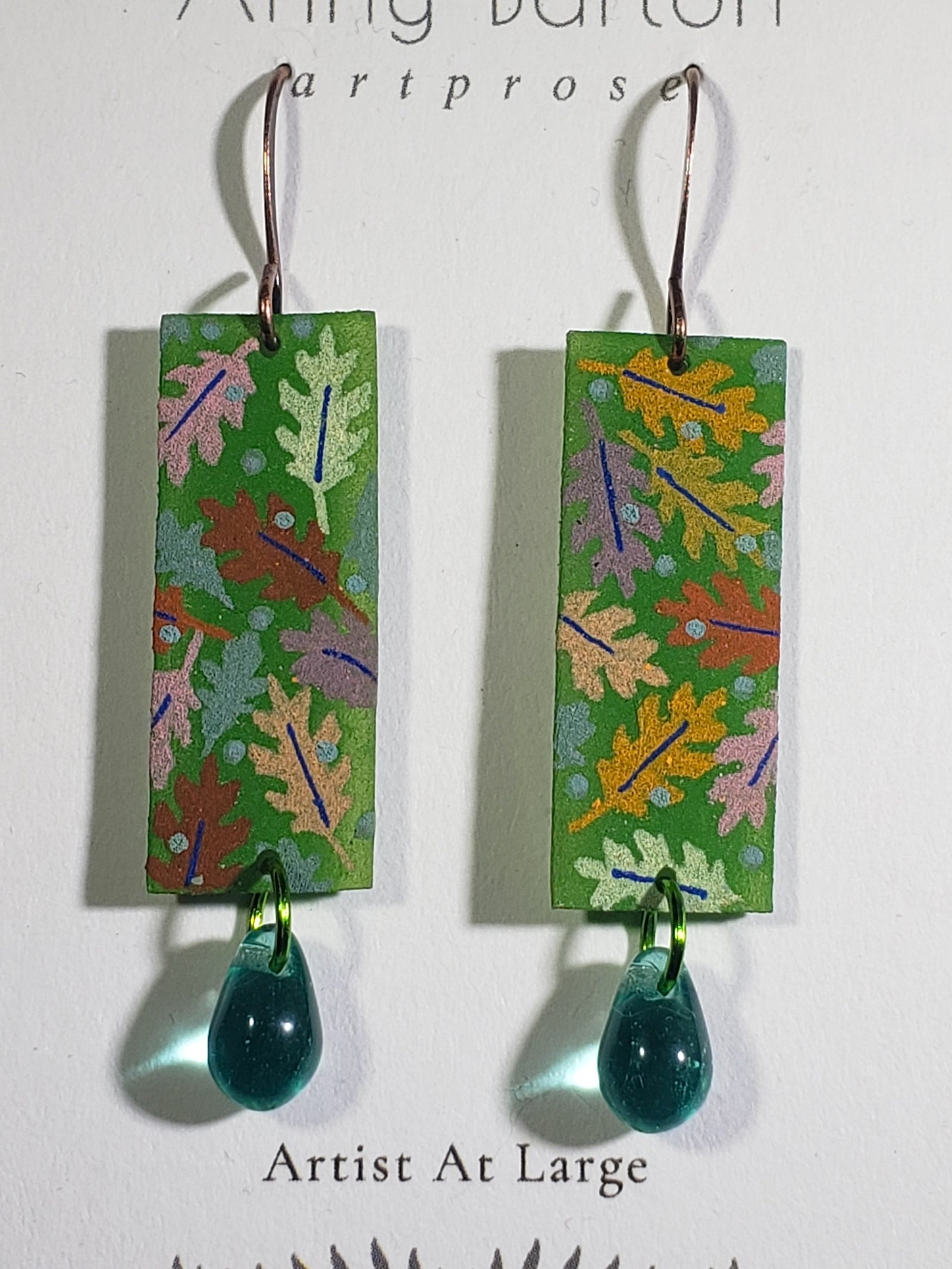 B-86 Green Leaf Bar earrings