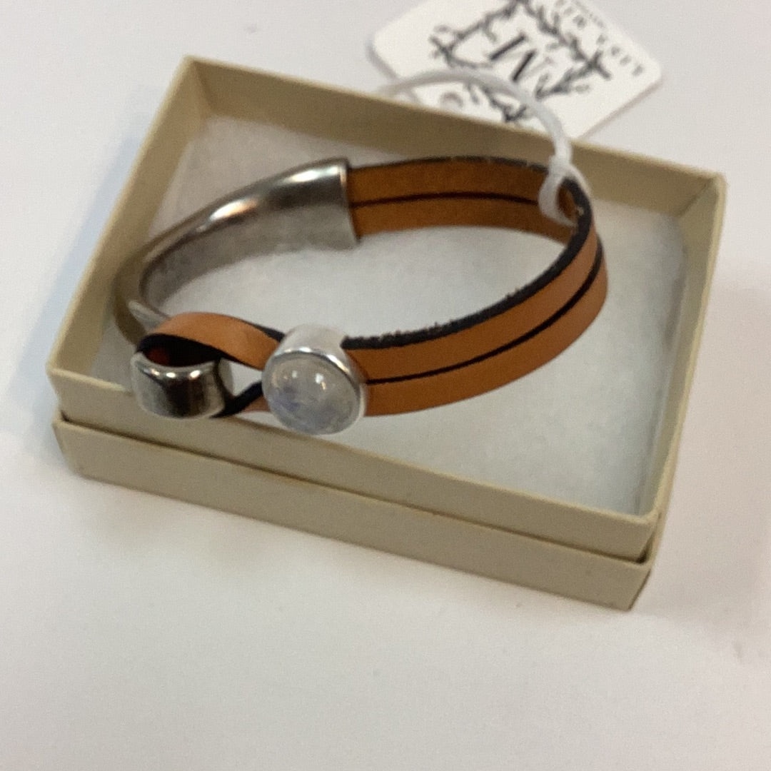 Leather Gemstone Bracelet--size 7
