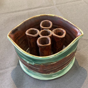 5 stem vase green/blue copper