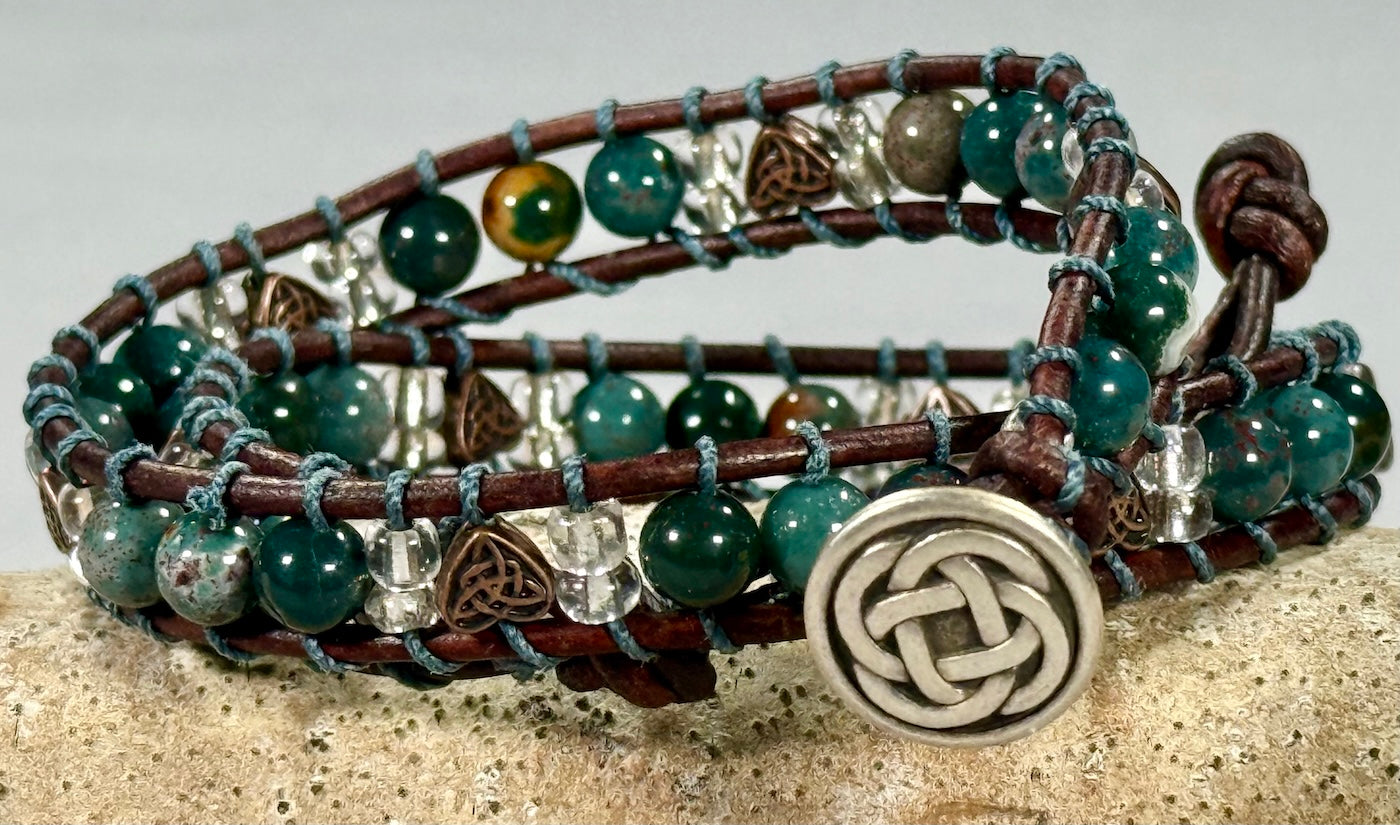 BB11 Celtic blue beaded double-wrap bracelet