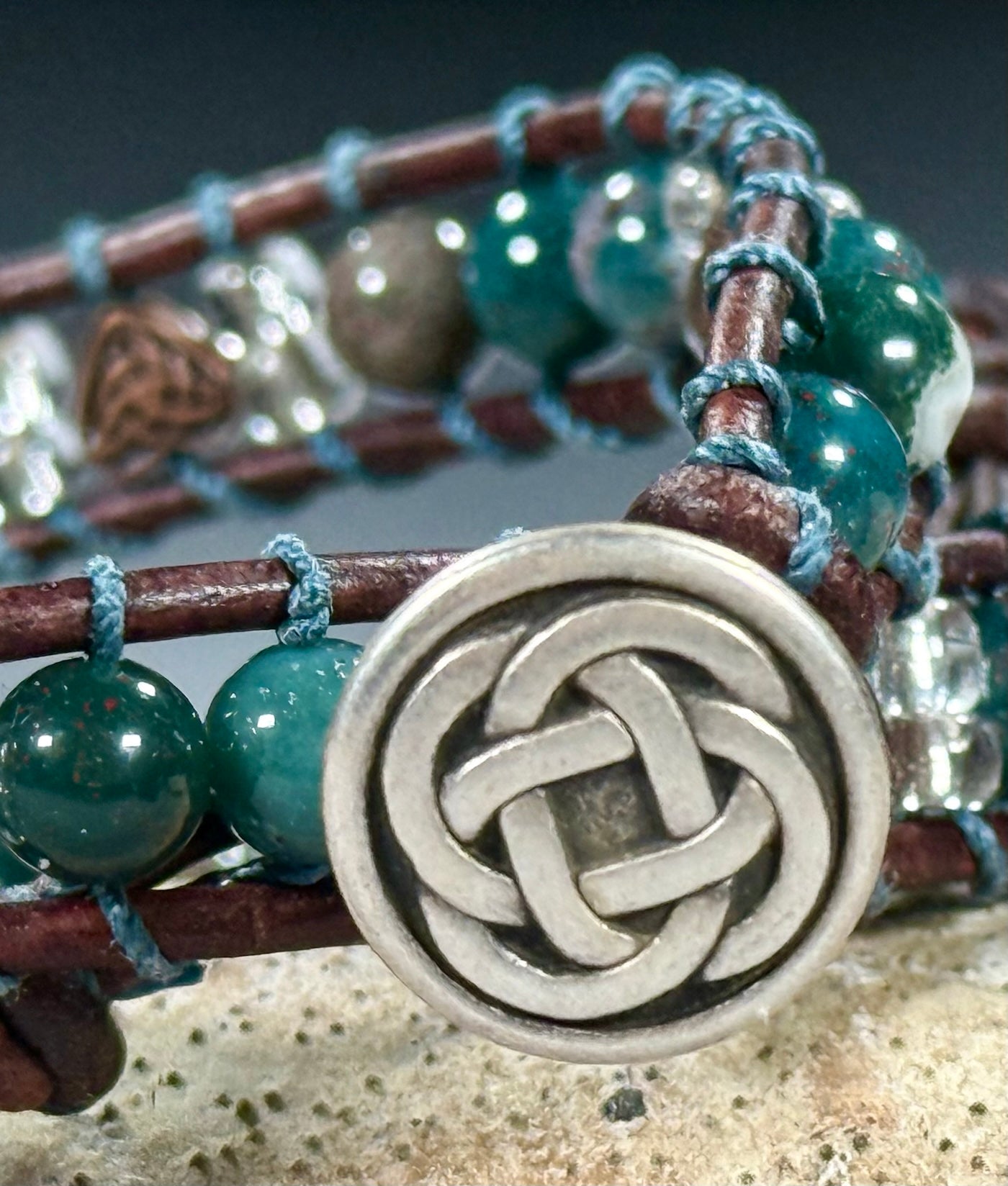 BB11 Celtic blue beaded double-wrap bracelet