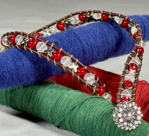 BB14 Red and white butterfly double-wrap bracelet