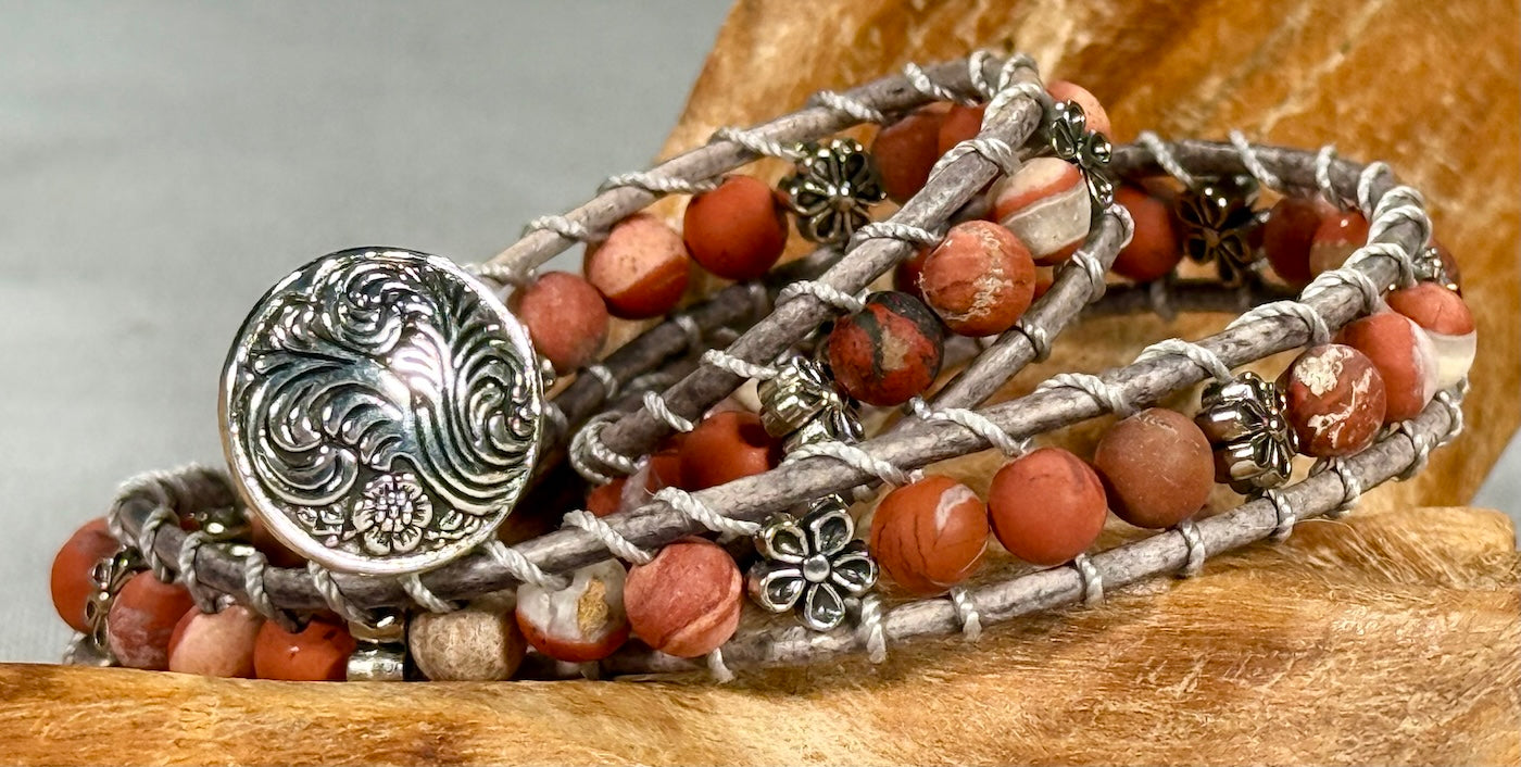 BB15 Red matte flower double-wrap bracelet