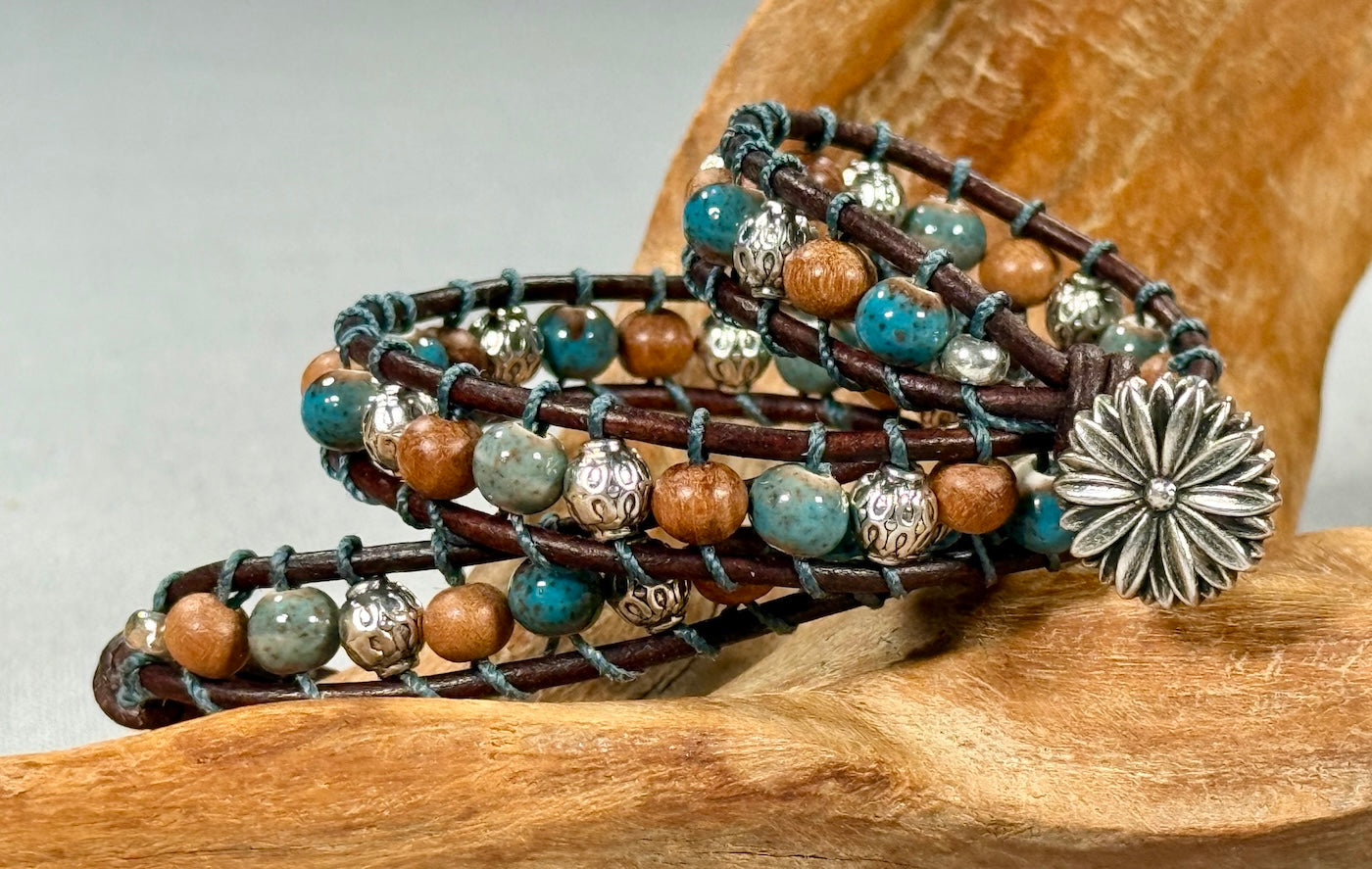 BB19 Blue and brown double-wrap bracelet