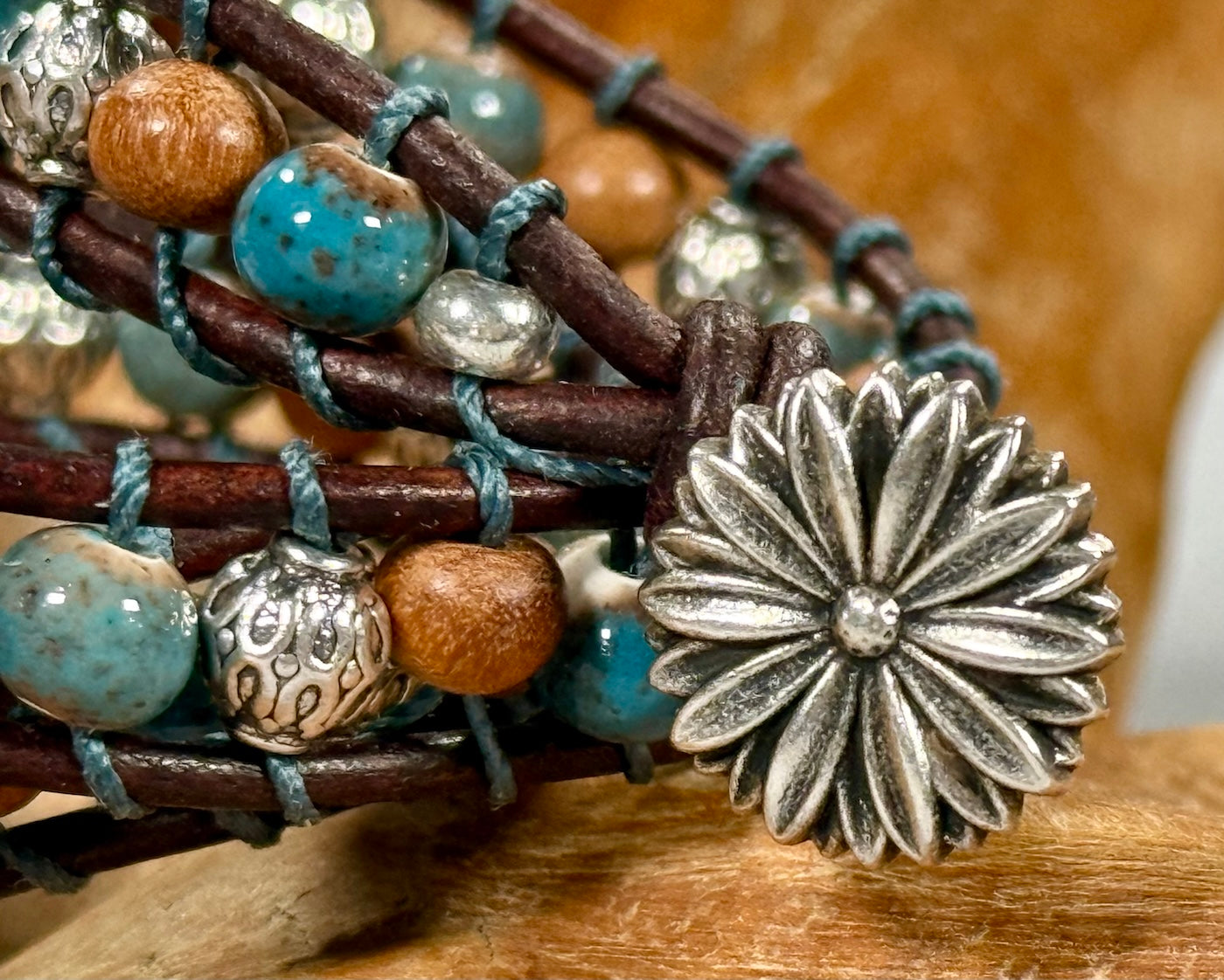 BB19 Blue and brown double-wrap bracelet
