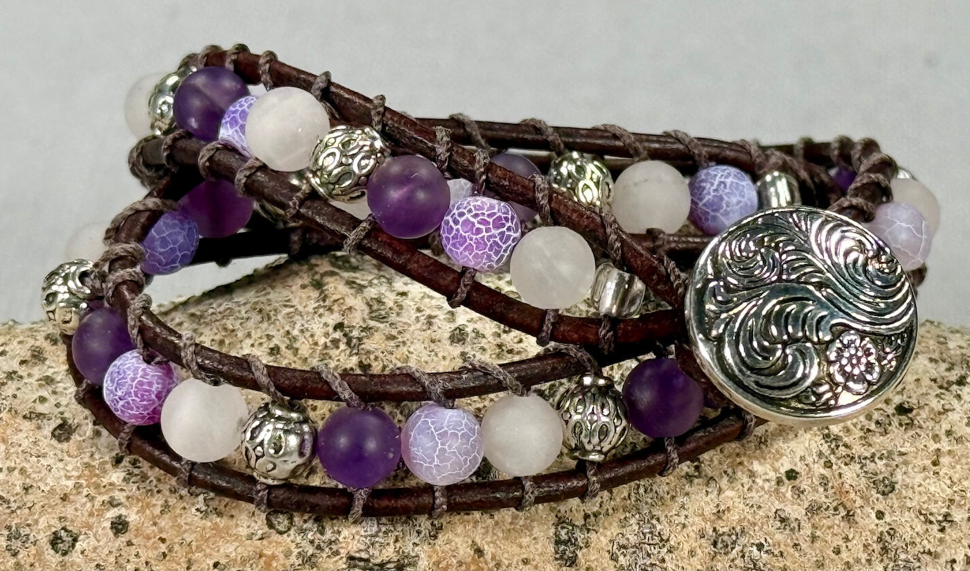 BB1 Amethyst and silver double-wrap bracelet