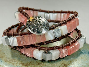BB20 Pink and white square double-wrap bracelet
