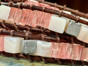BB20 Pink and white square double-wrap bracelet