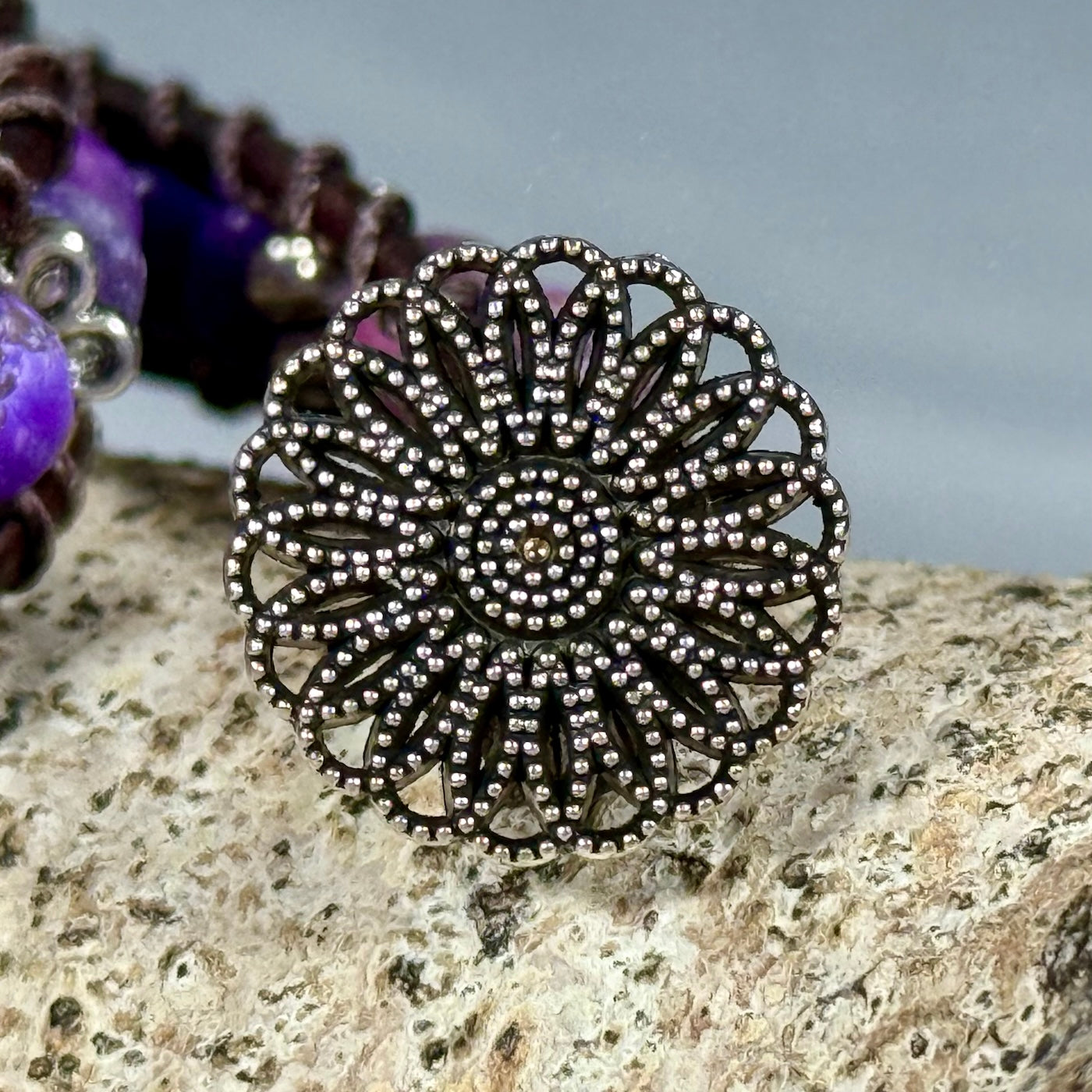BB25 Purple and Flowers double-wrap bracelet