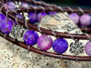 BB25 Purple and Flowers double-wrap bracelet