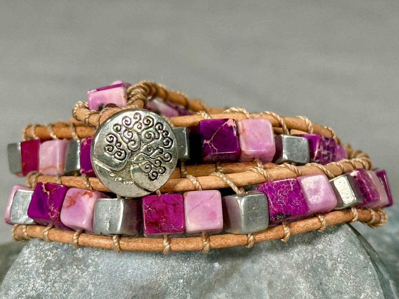BB28 Pink and purple square double-wrap bracelet