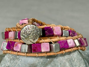 BB28 Pink and purple square double-wrap bracelet