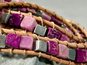 BB28 Pink and purple square double-wrap bracelet