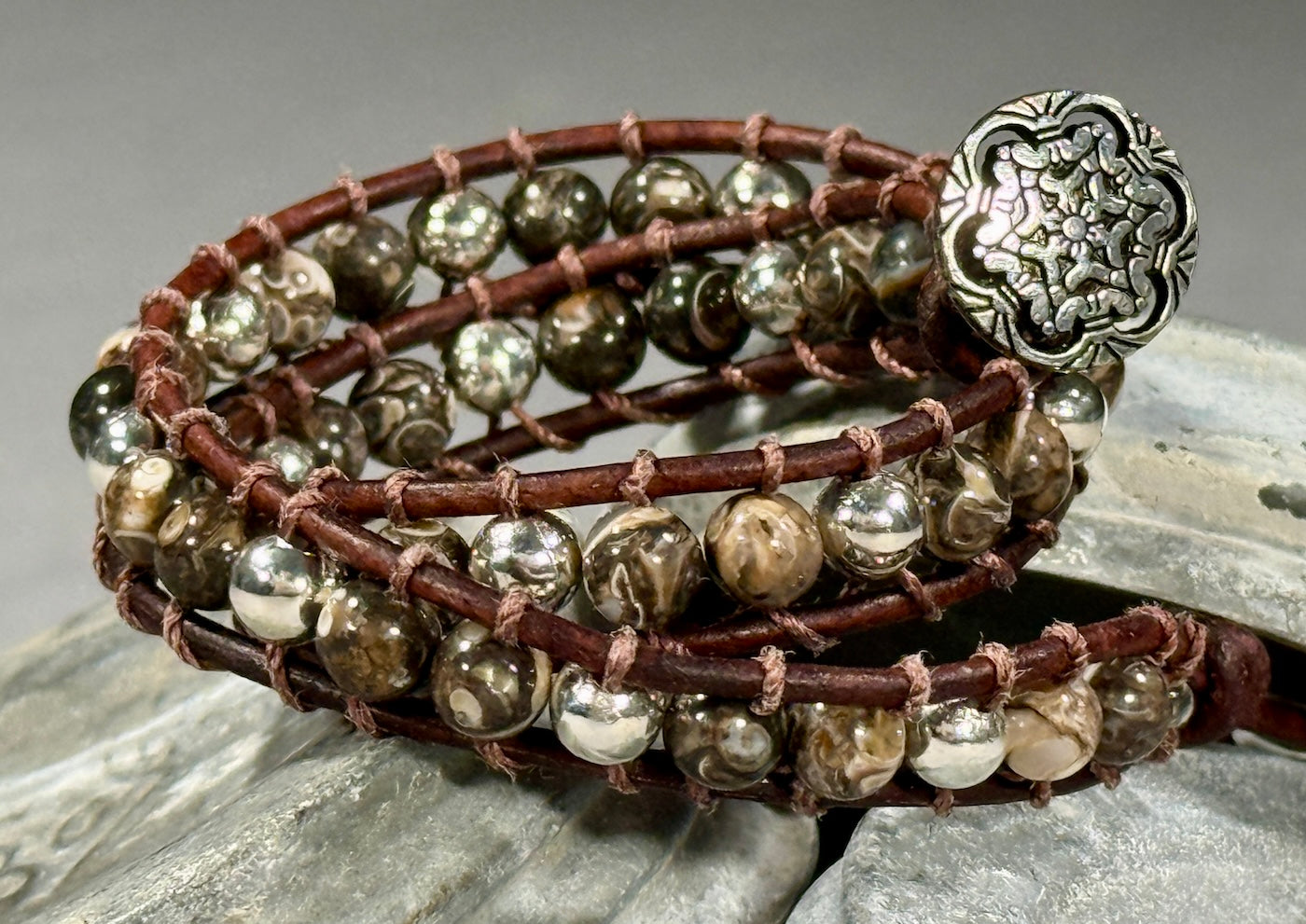 BB30 Grey and brown double-wrap bracelet