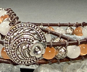 BB3 Orange, white, and silver double-wrap bracelet