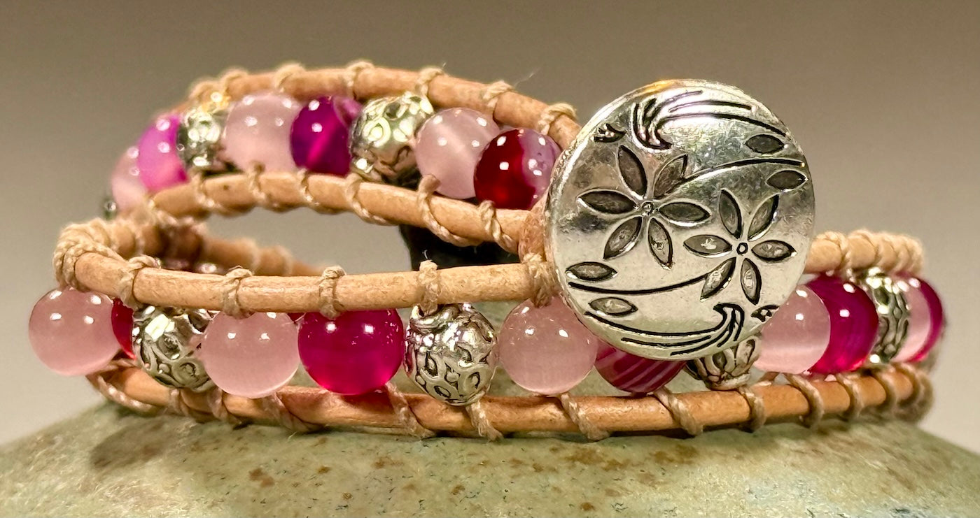BB4 Pink and silver double-wrap bracelet