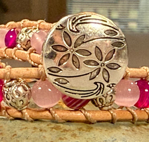 BB4 Pink and silver double-wrap bracelet