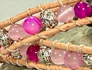 BB4 Pink and silver double-wrap bracelet